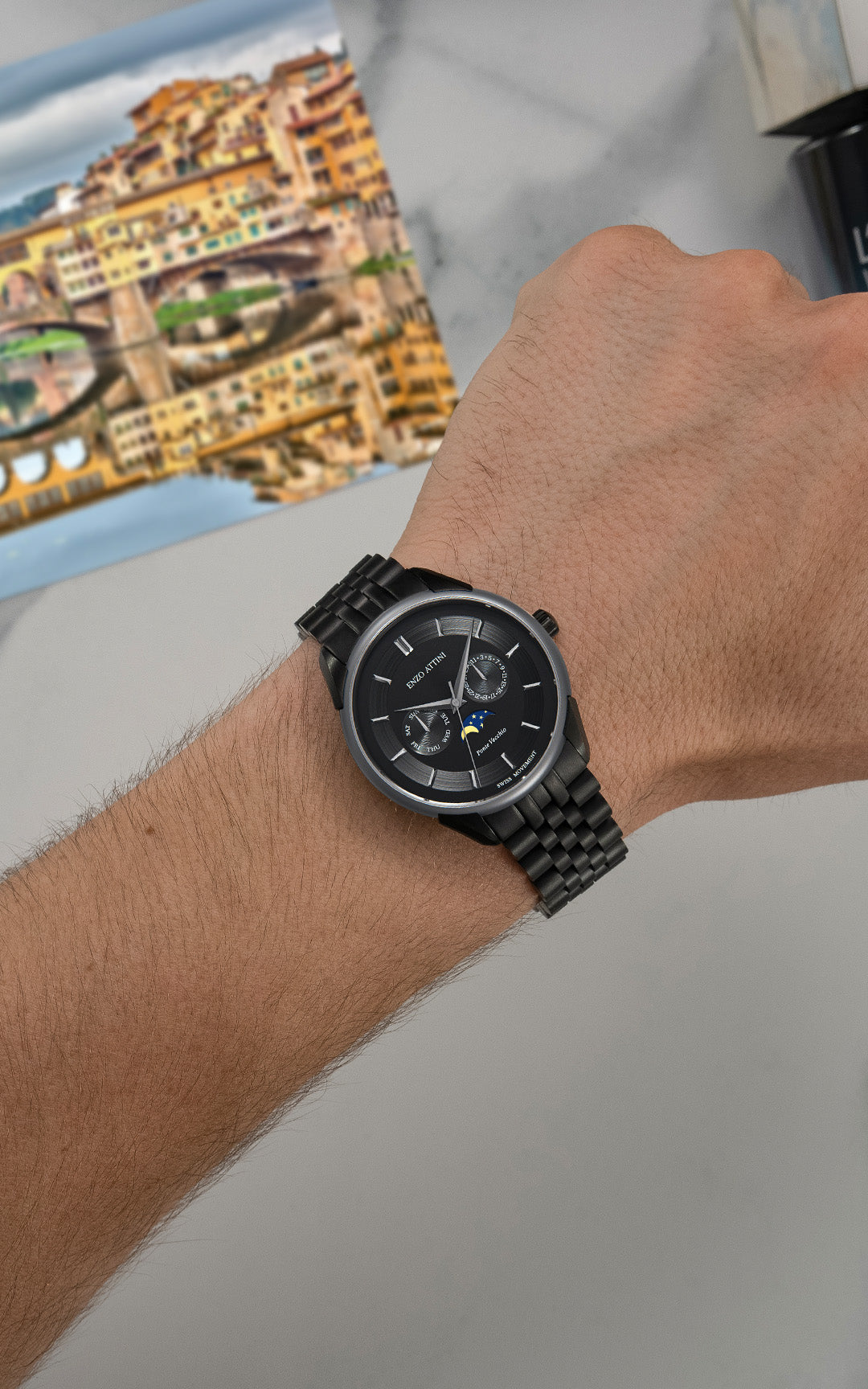 Ponte Vecchio, Firenze / President Bracelet, Black Color, Swiss Movement
