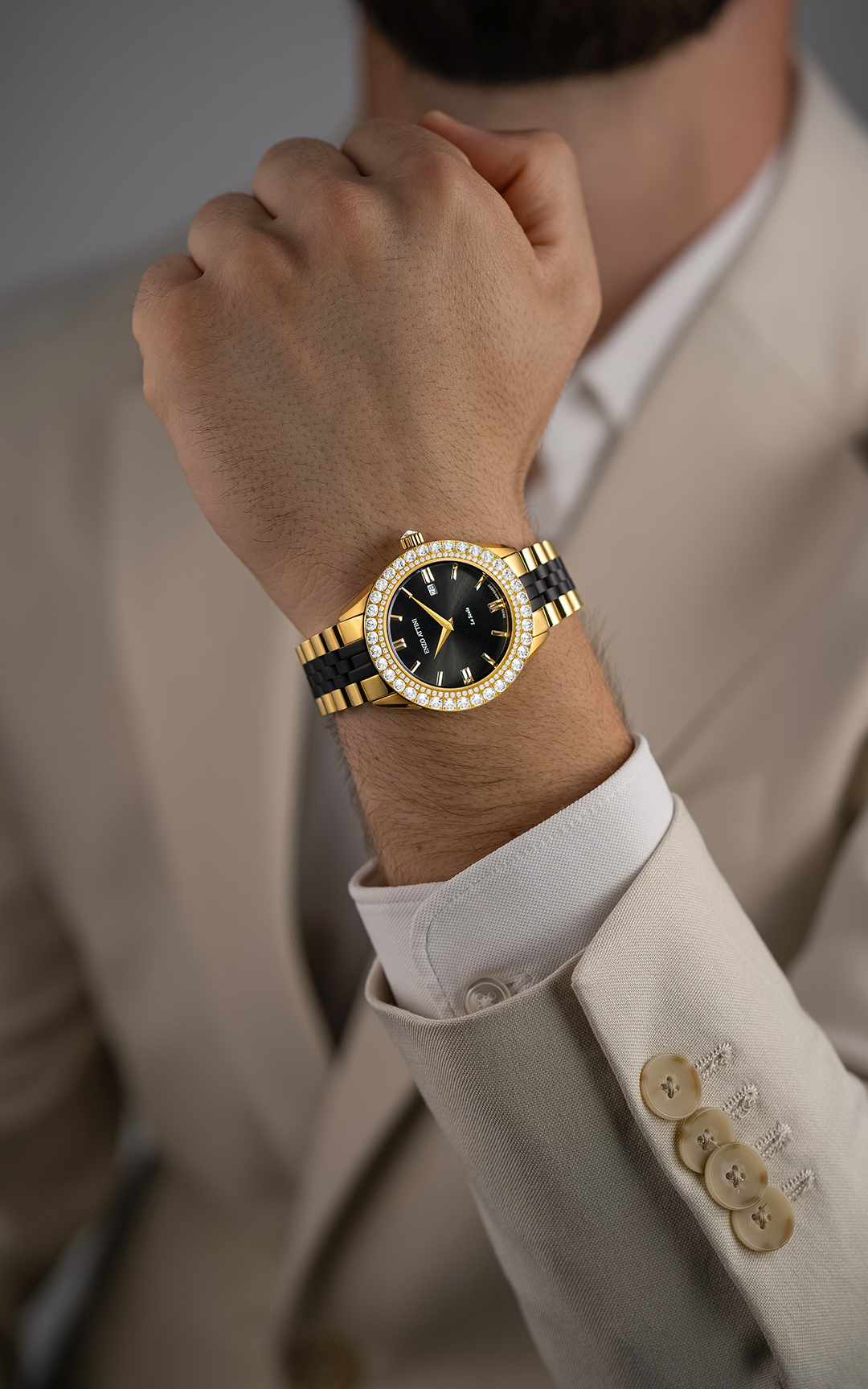 NEW La Scala / President Bracelet, Gold & Black Color, Swiss Movement