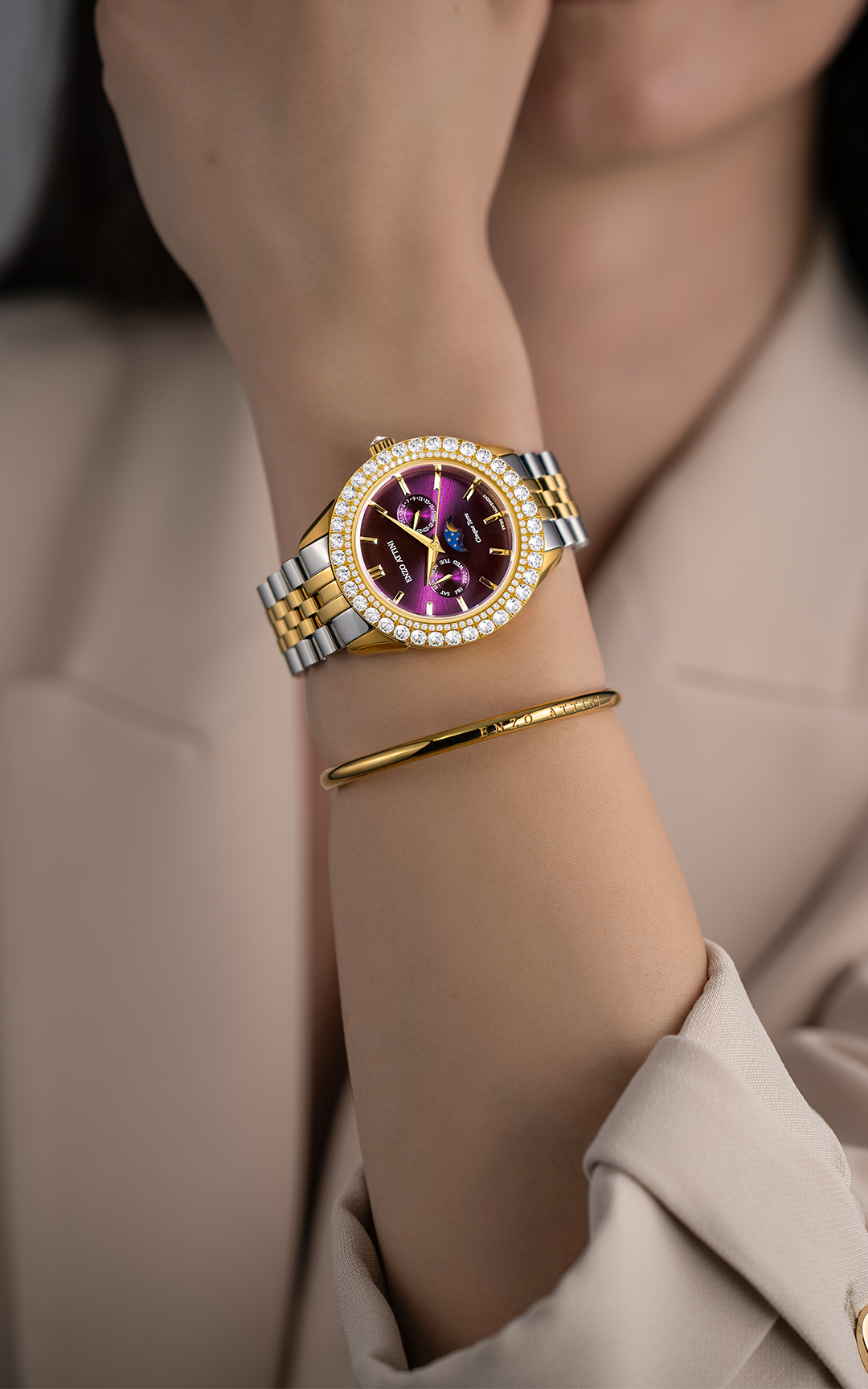 NEW Cinque Terre / President Bracelet, Silver & Gold Color, Swiss Movement.
