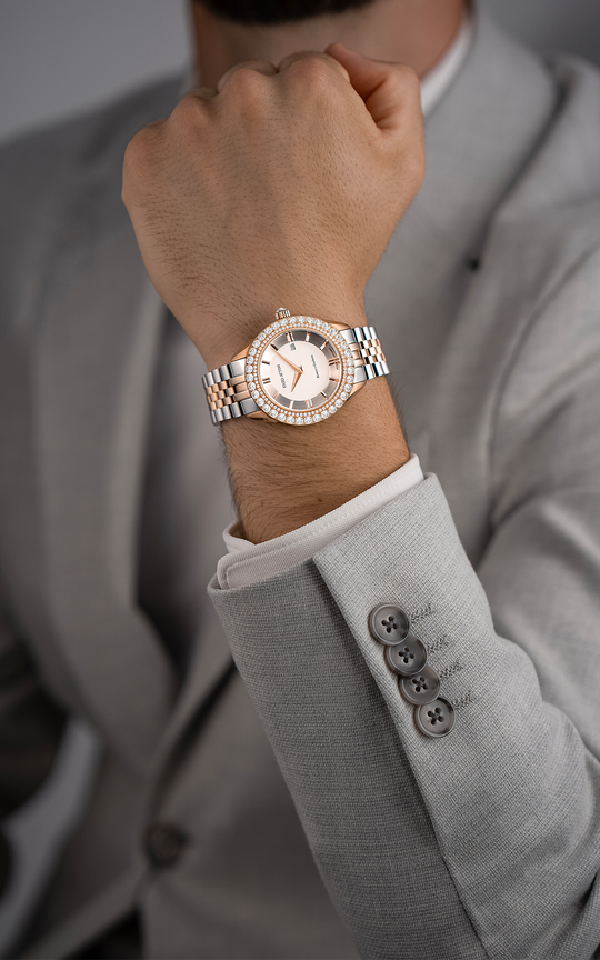 NEW Romeo e Giulietta / President Bracelet, Silver & Rose Gold Color, Swiss Movement
