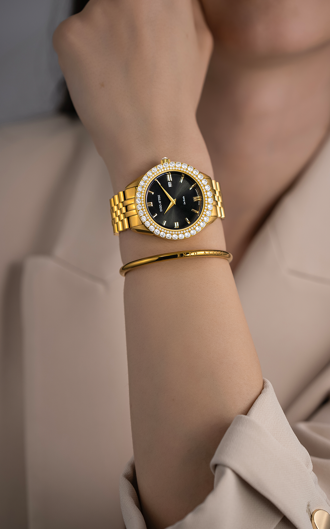 NEW La Scala / President Bracelet, Gold Color, Swiss Movement.