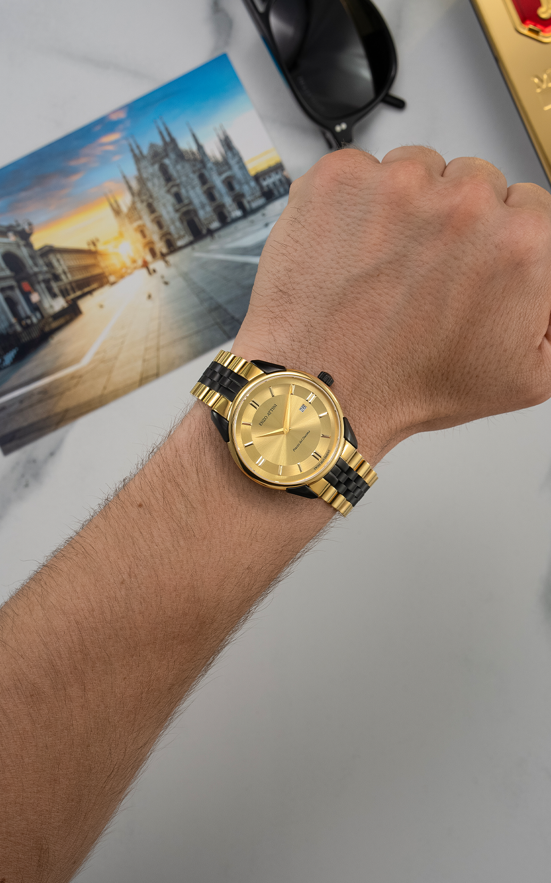 NEW Piazza del Duomo, Milano / President Bracelet, Gold & Black Color, Swiss Movement