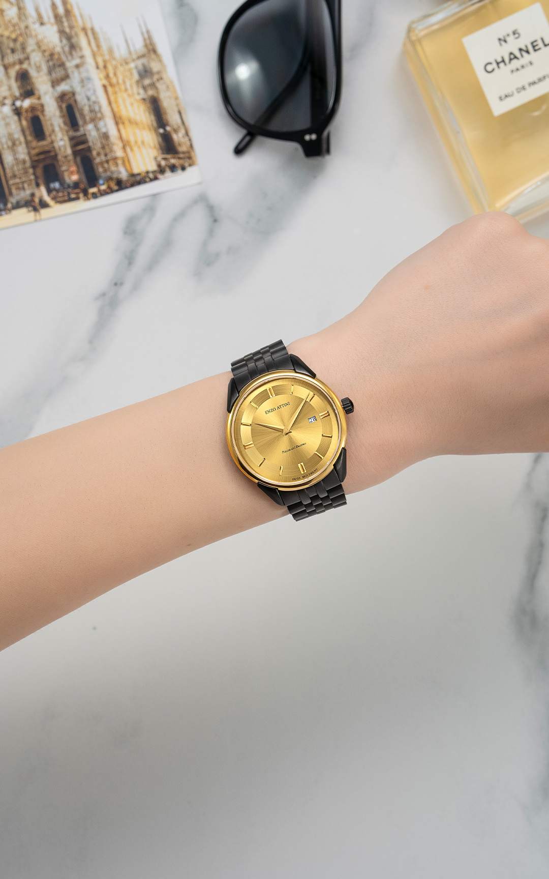 NEW Piazza del Duomo, Milano / President Bracelet, Black Color, Swiss Movement.