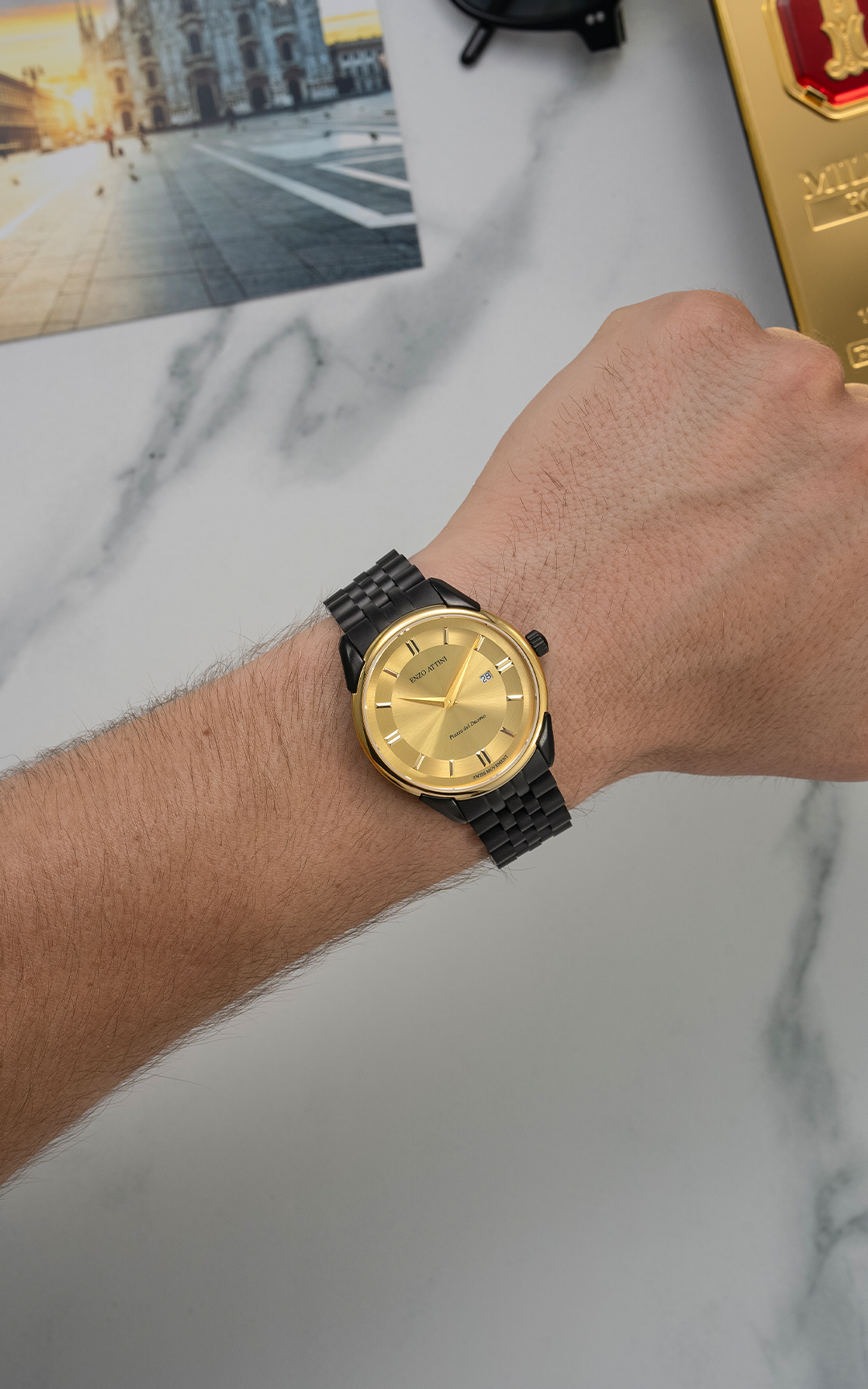 NEW Piazza del Duomo, Milano / President Bracelet, Black Color, Swiss Movement