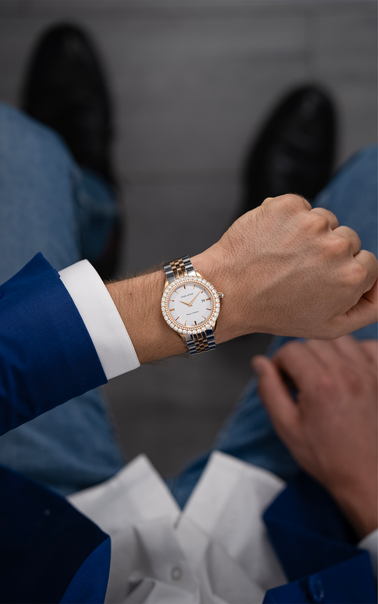 NEW Romeo e Giulietta / President Bracelet, Silver & Rose Gold Color, Swiss Movement
