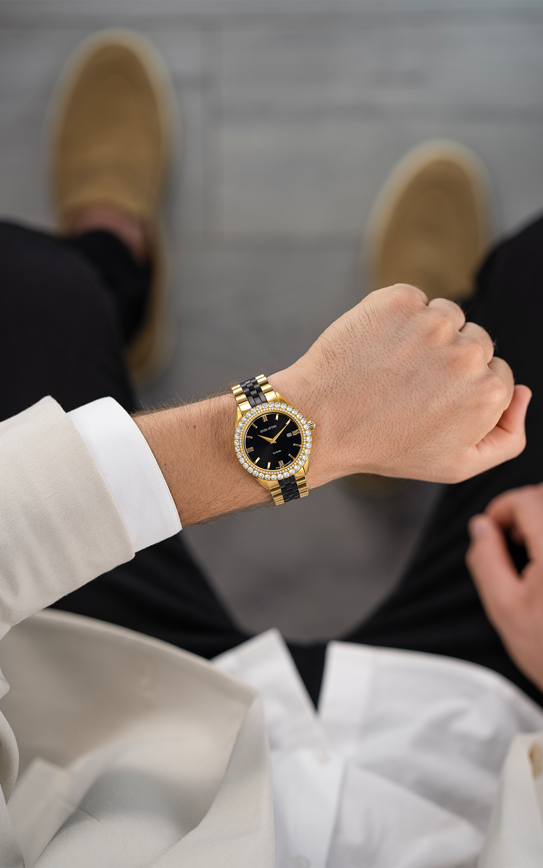 NEW La Scala / President Bracelet, Gold & Black Color, Swiss Movement