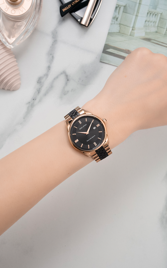 Piazza della Signoria / President Bracelet, Rose Gold & Black Color, Swiss Movement.