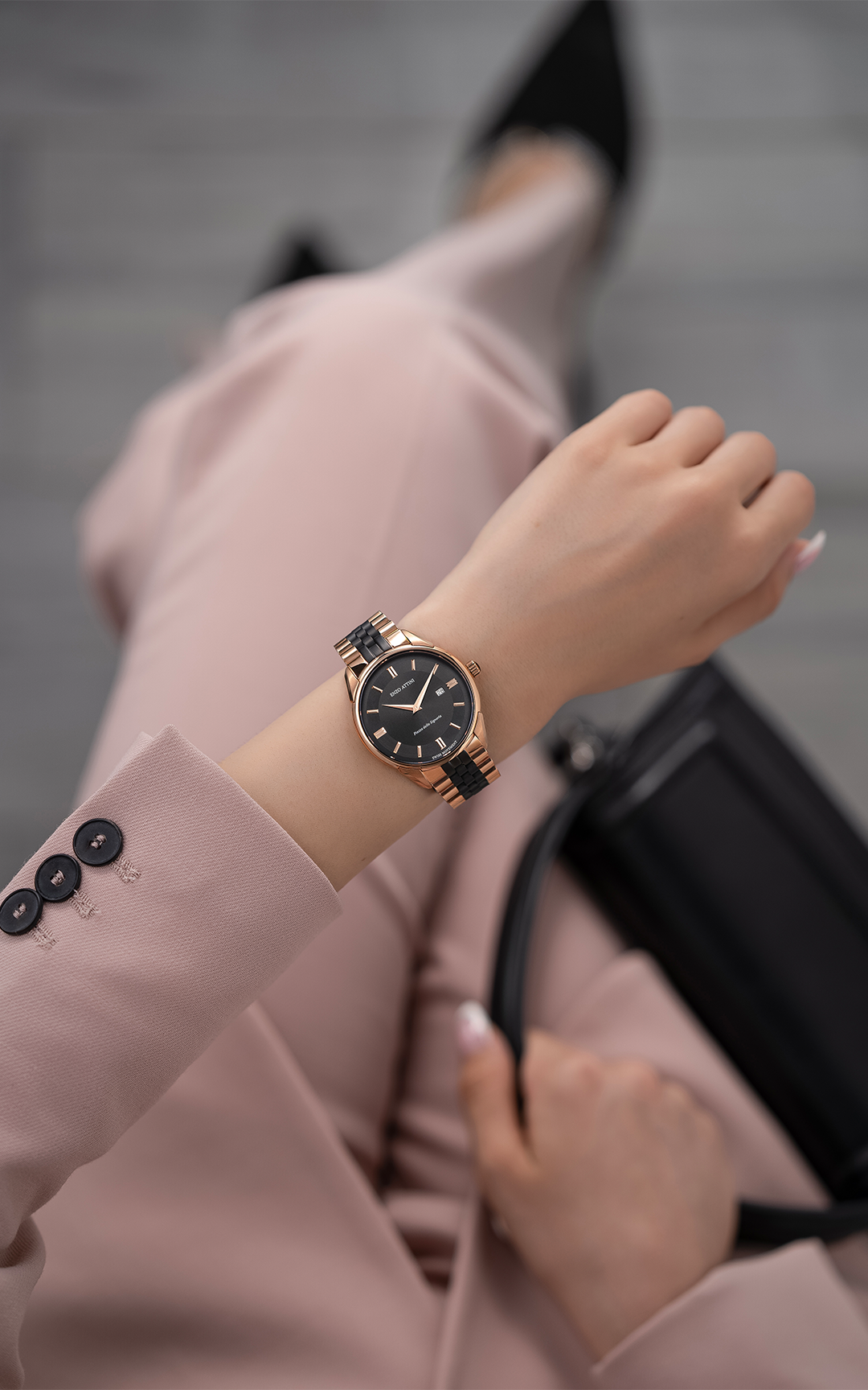 Piazza della Signoria / President Bracelet, Rose Gold & Black Color, Swiss Movement.