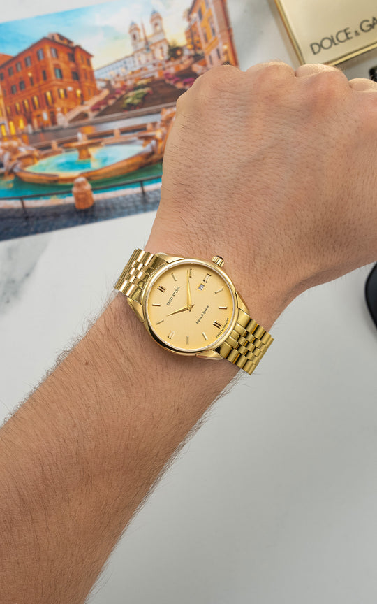 Piazza di Spagna, Roma / President Bracelet, Gold Color, Swiss Movement
