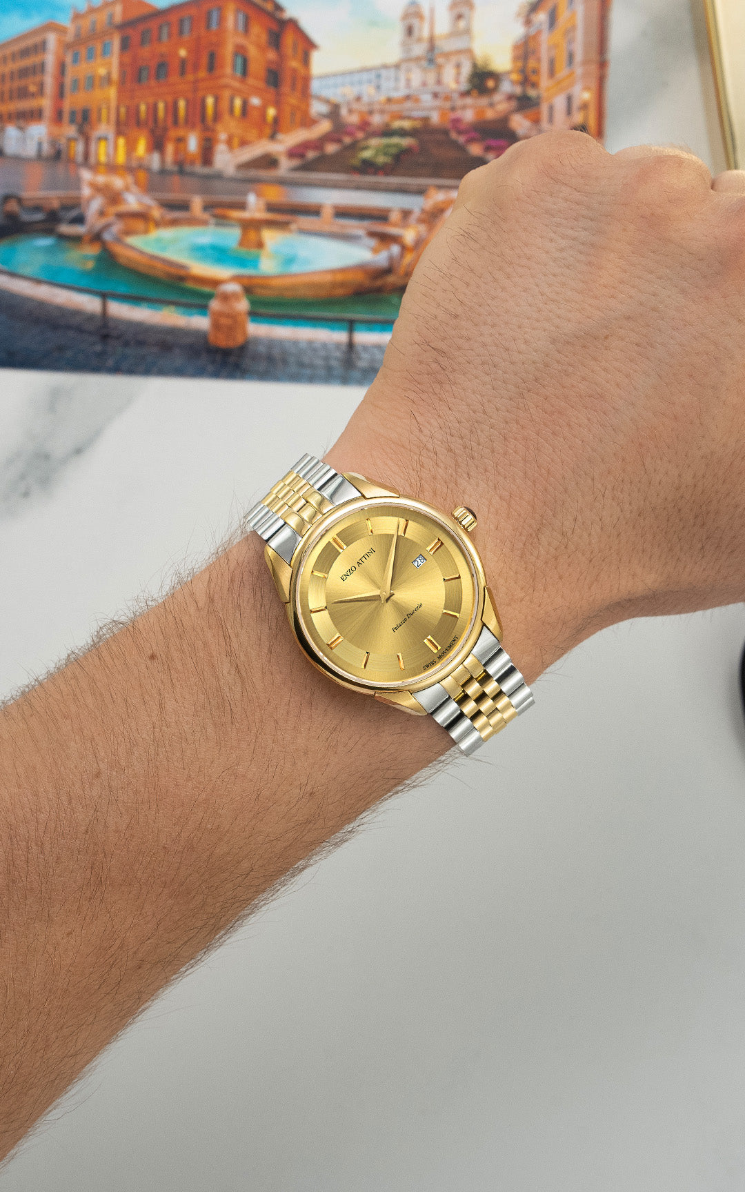 Palazzo Ducezio / President Bracelet, Silver & Gold Color, Swiss Movement