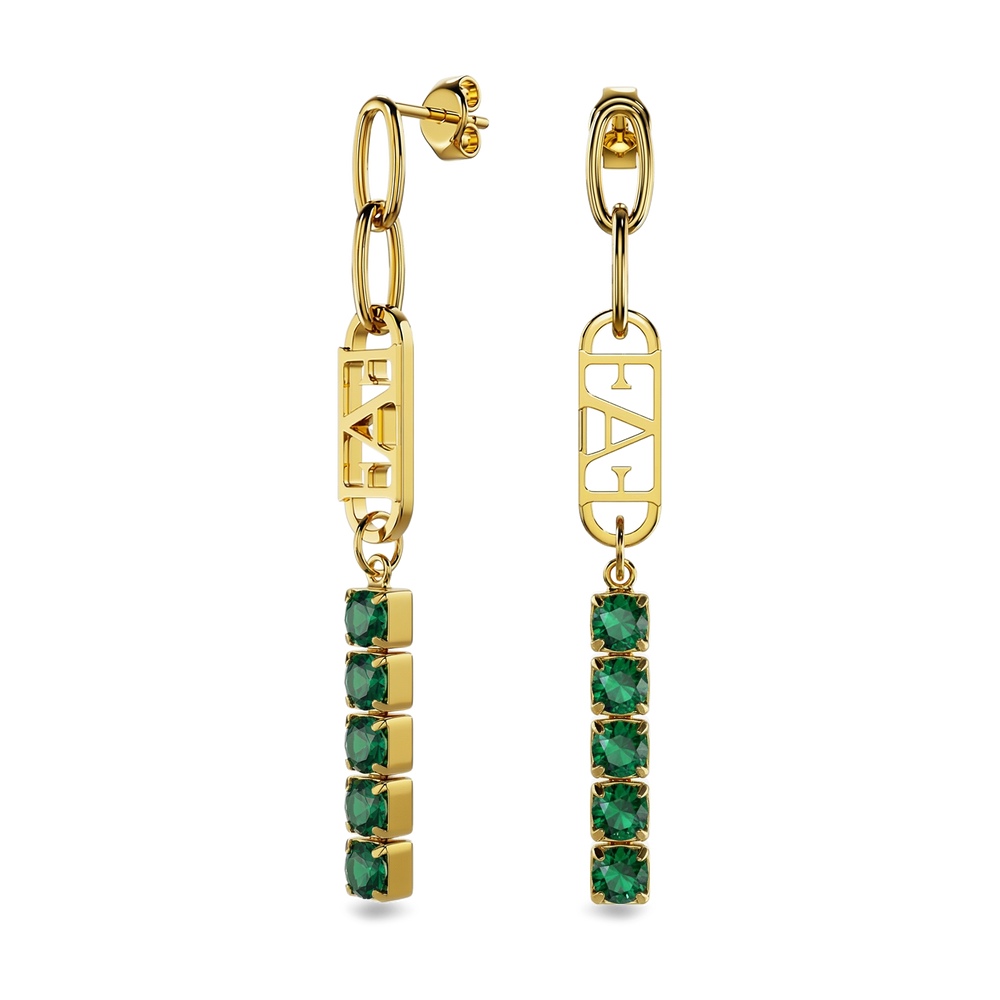 Glam Tennis Chain Earrings / Green Emerald Color