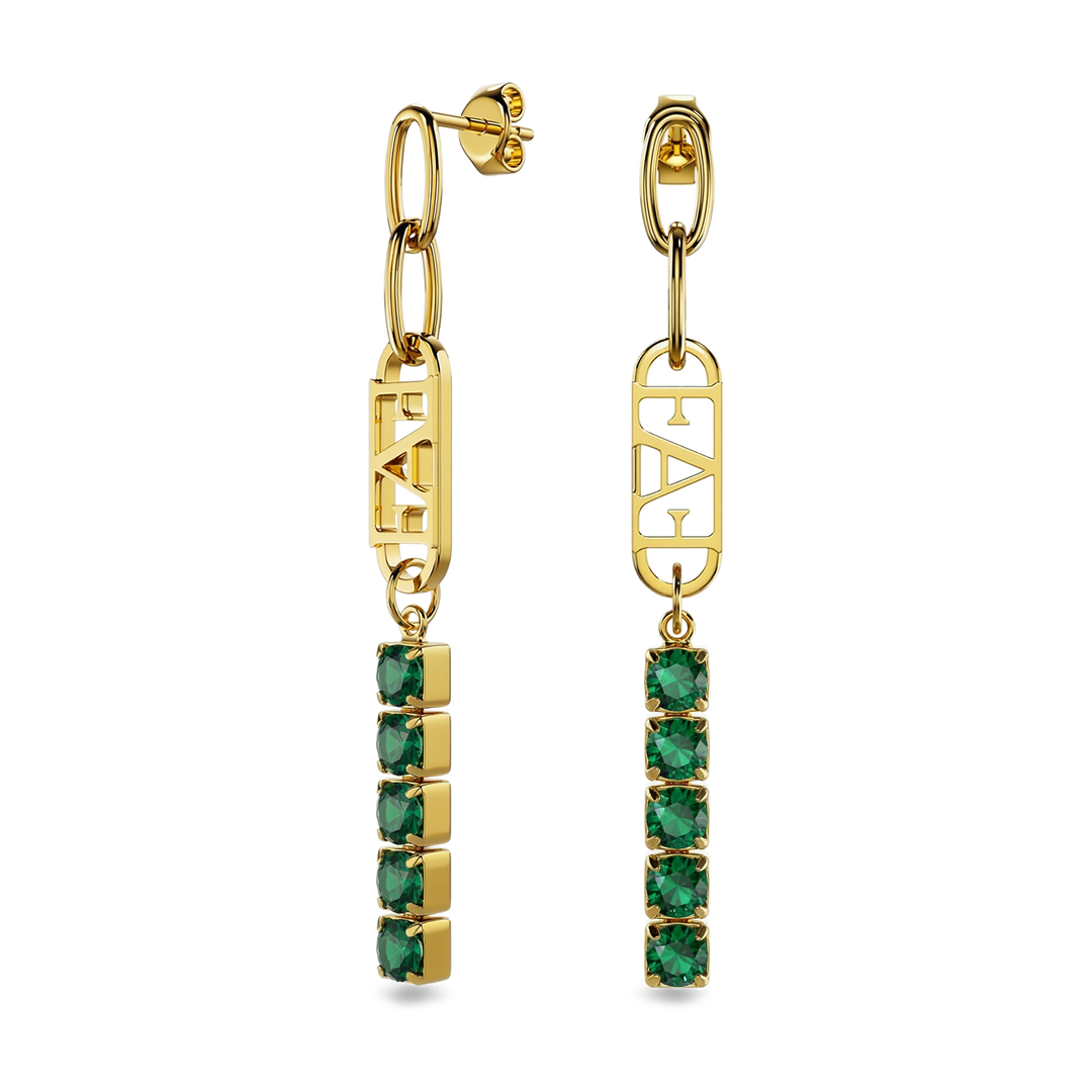 Glam Tennis Chain Earrings / Green Emerald Color