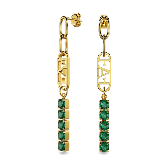 Glam Tennis Chain Earrings / Green Emerald Color