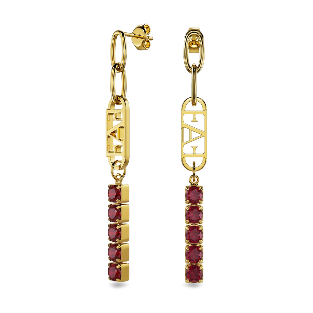 Glam Tennis Chain Earrings / Red Ruby Color