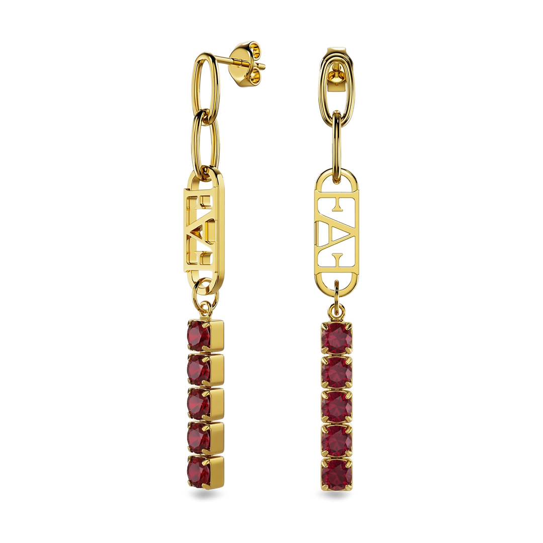 Glam Tennis Chain Earrings / Red Ruby Color