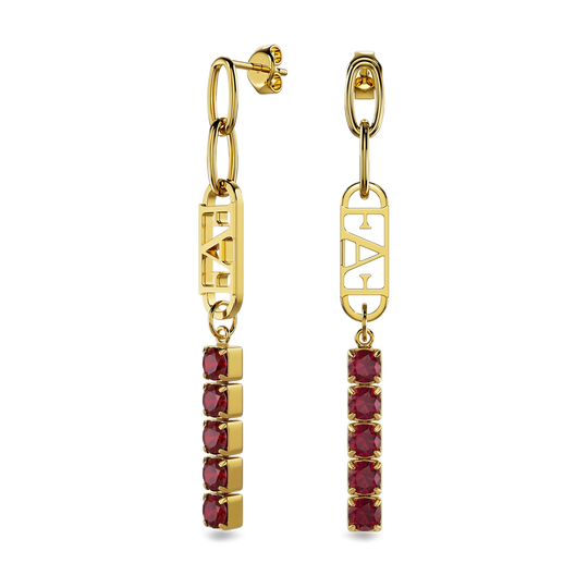 Glam Tennis Chain Earrings / Red Ruby Color