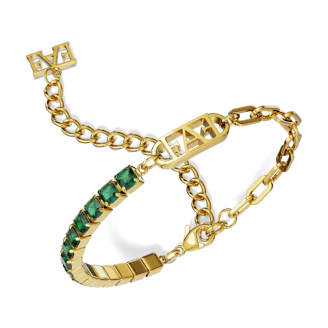 Glam Tennis Chain Bracelet / Green Emerald Color