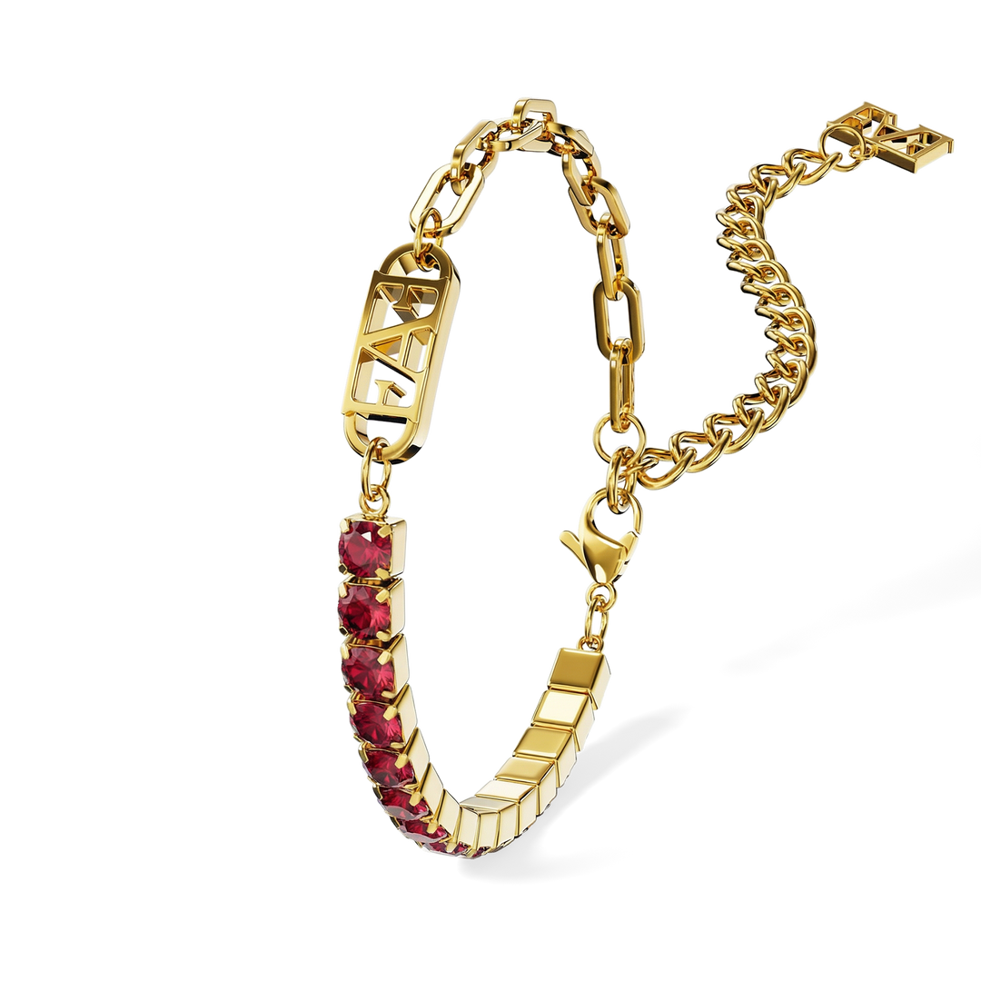 Glam Tennis Chain Bracelet / Red Ruby Color.
