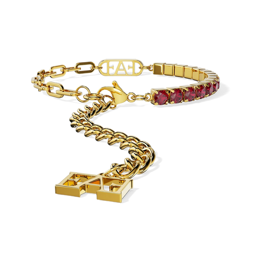 Glam Tennis Chain Bracelet / Red Ruby Color.