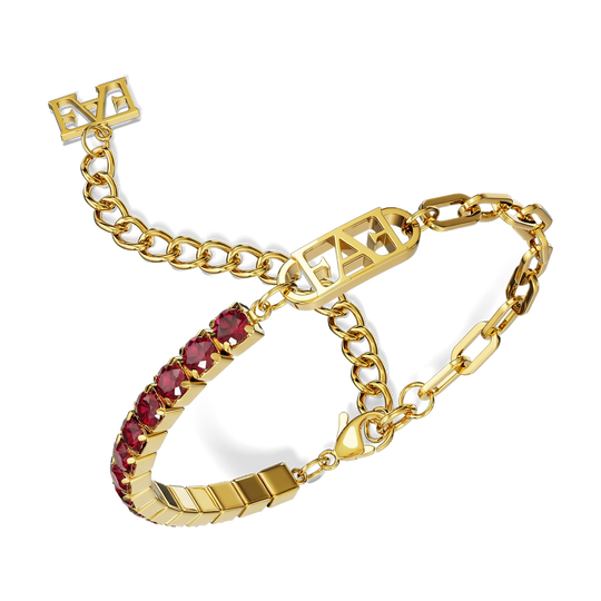 Glam Tennis Chain Bracelet / Red Ruby Color