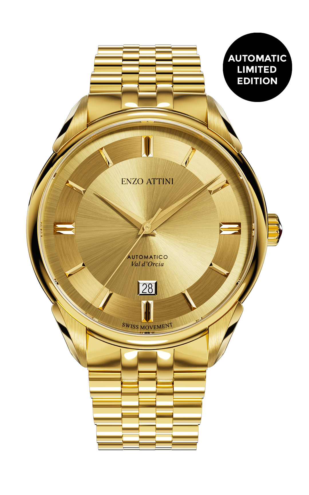 Val d'Orcia Automatic lll / President Bracelet, Gold Color, Swiss Movement. - Enzo Attini