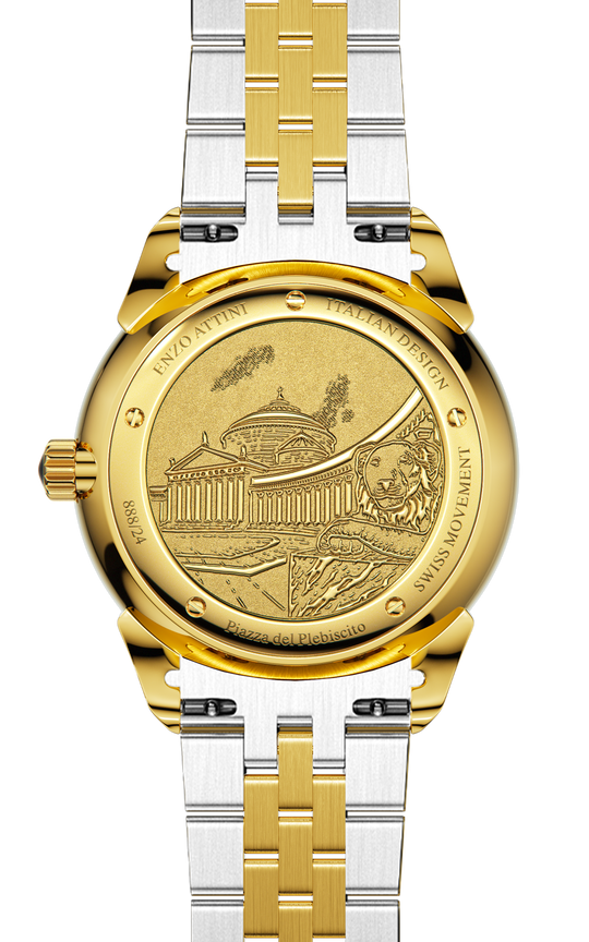 NEW Piazza del Plebiscito / President Bracelet, Silver & Gold Color, Swiss Movement.