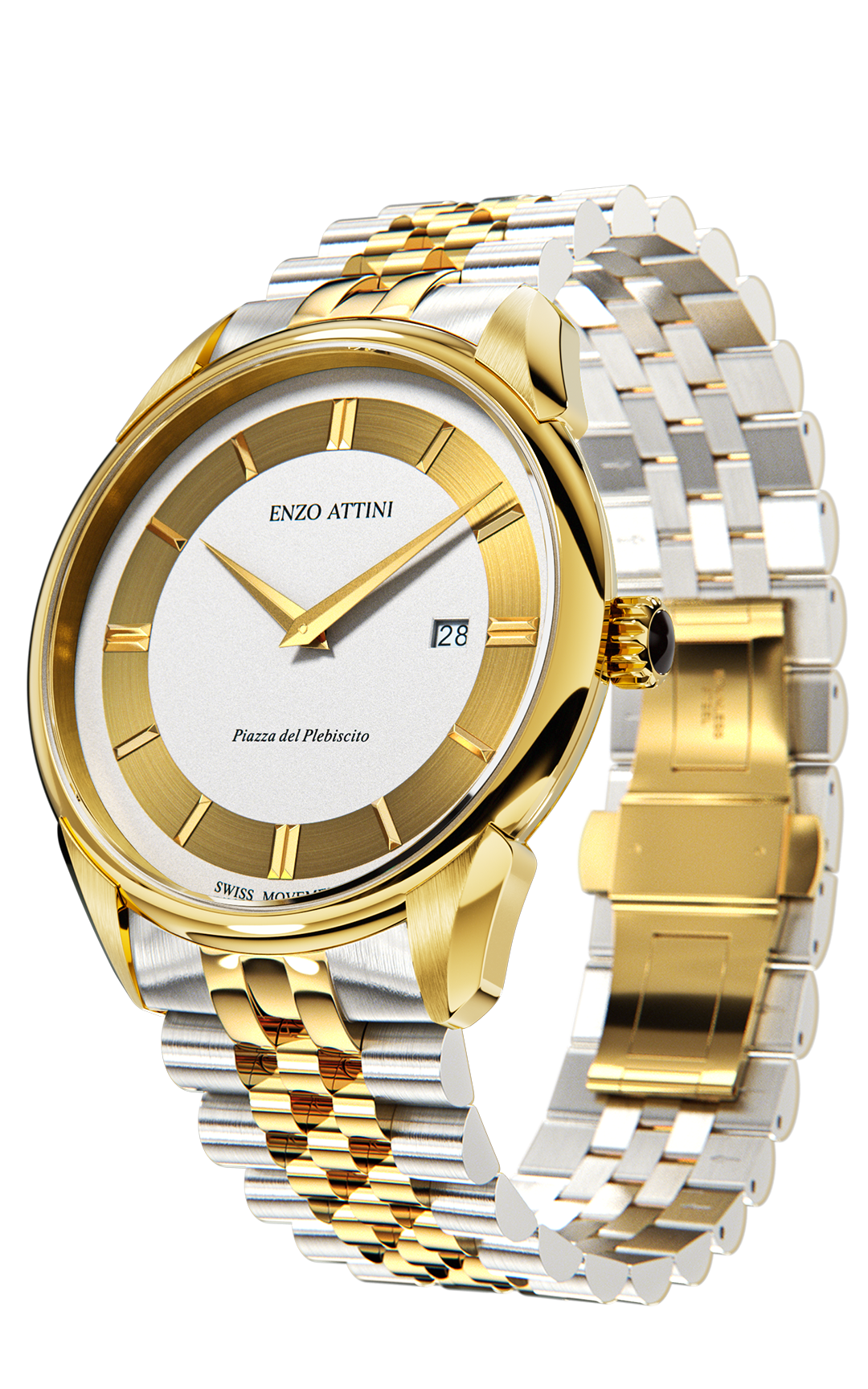 NEW Piazza del Plebiscito / President Bracelet, Silver & Gold Color, Swiss Movement.