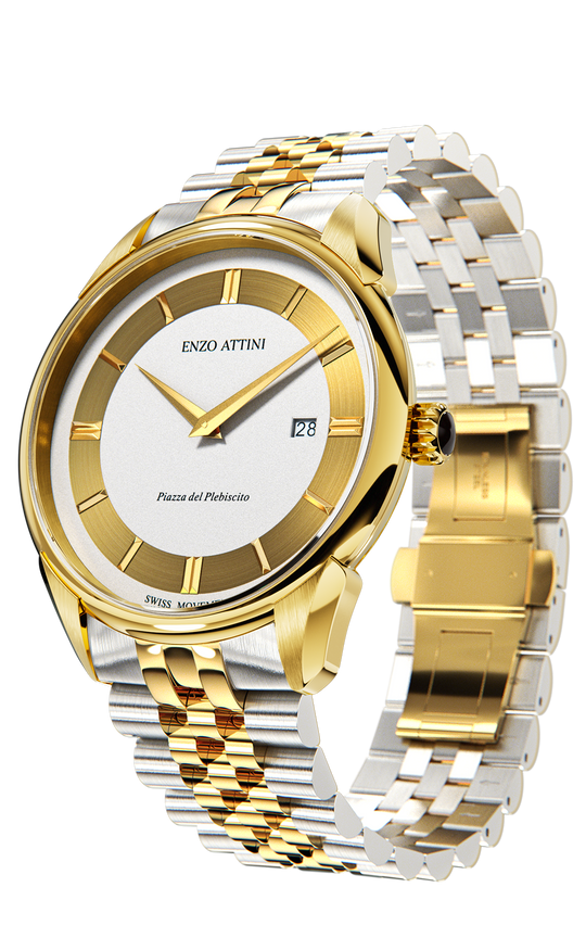 NEW Piazza del Plebiscito / President Bracelet, Silver & Gold Color, Swiss Movement.