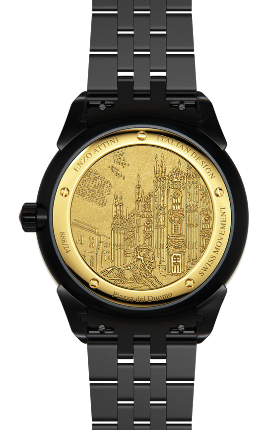 NEW Piazza del Duomo, Milano / President Bracelet, Black Color, Swiss Movement.