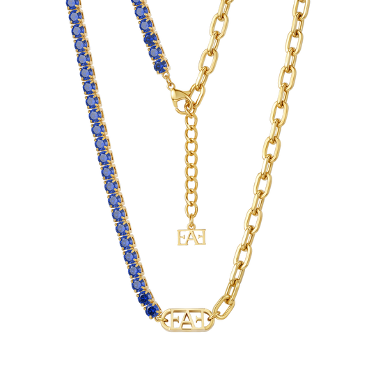 Glam Tennis Chain Necklace / Blue Color, Varëse.
