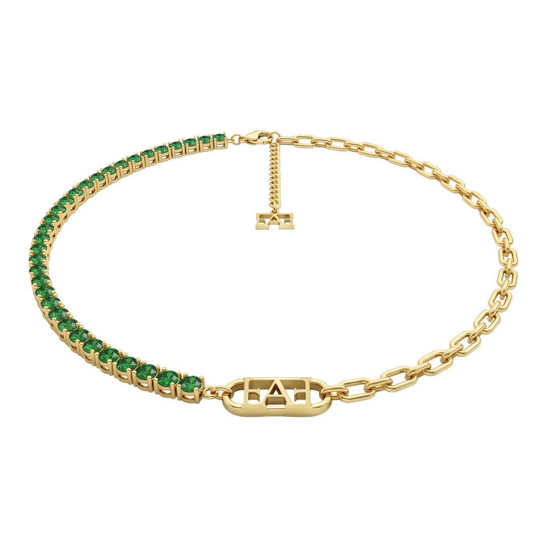 Glam Tennis Chain Necklace / Green Color, Varëse.