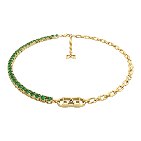 Glam Tennis Chain Necklace / Green Color, Varëse.