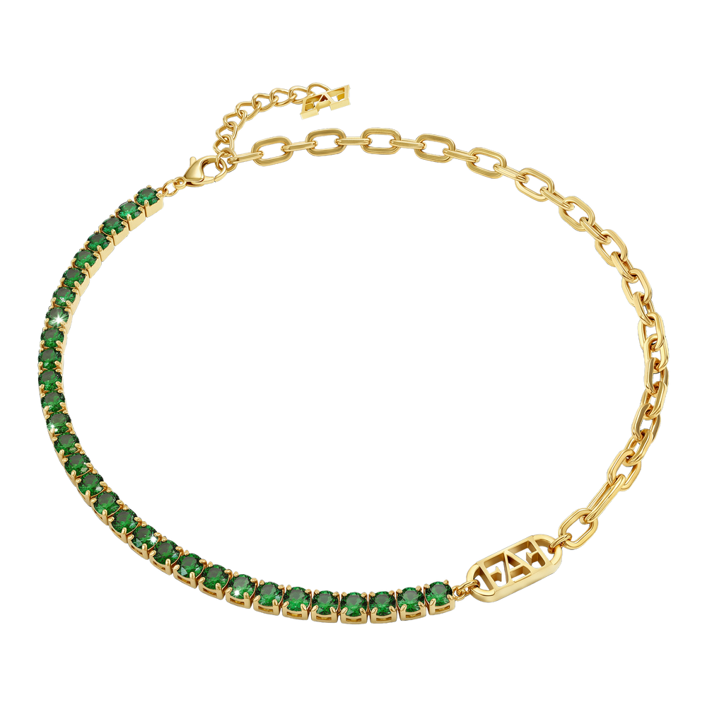 Glam Tennis Chain Necklace / Green Color, Varëse.
