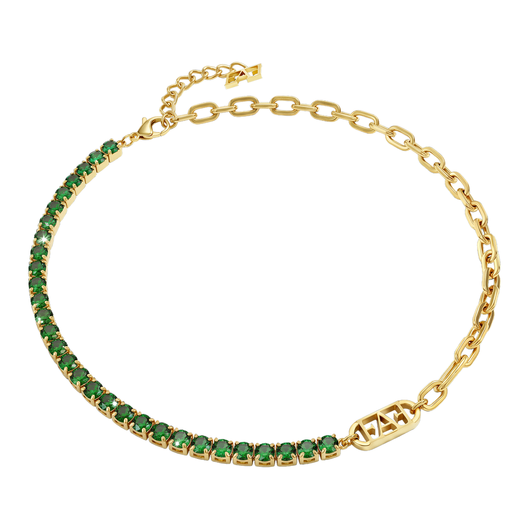 Glam Tennis Chain Necklace / Green Color, Varëse.
