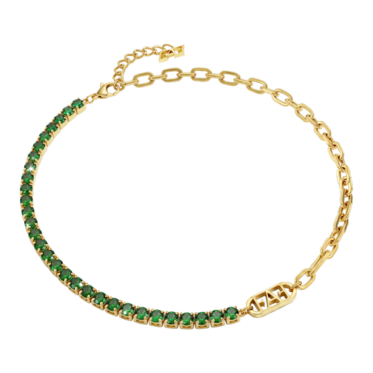 Glam Tennis Chain Necklace / Green Color, Varëse.