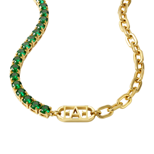 Glam Tennis Chain Necklace / Green Color, Varëse.