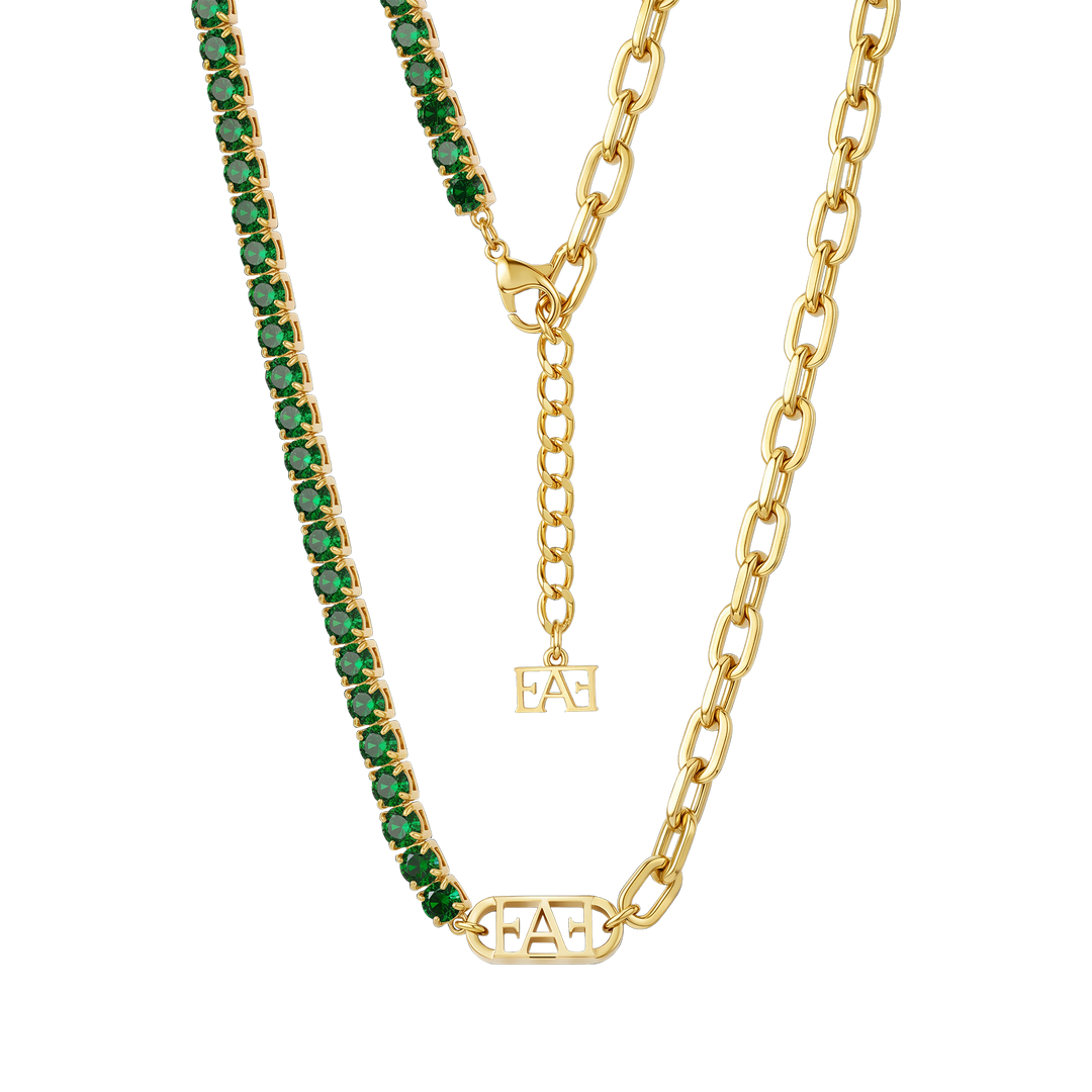 Glam Tennis Chain Necklace / Green Color, Varëse.