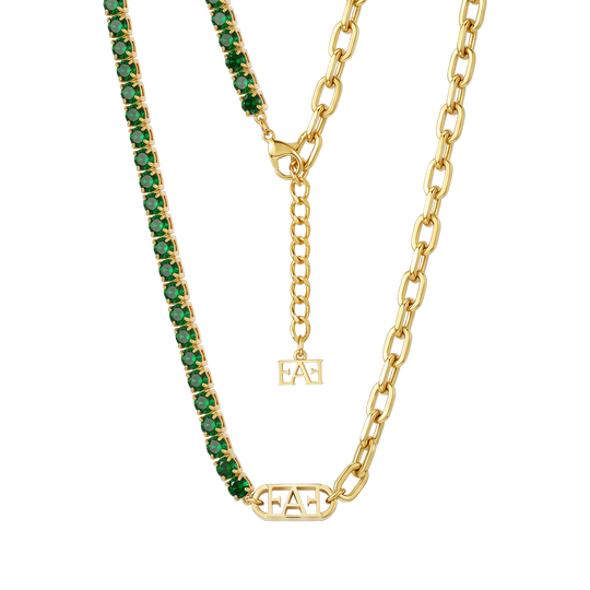 Glam Tennis Chain Necklace / Green Color, Varëse.