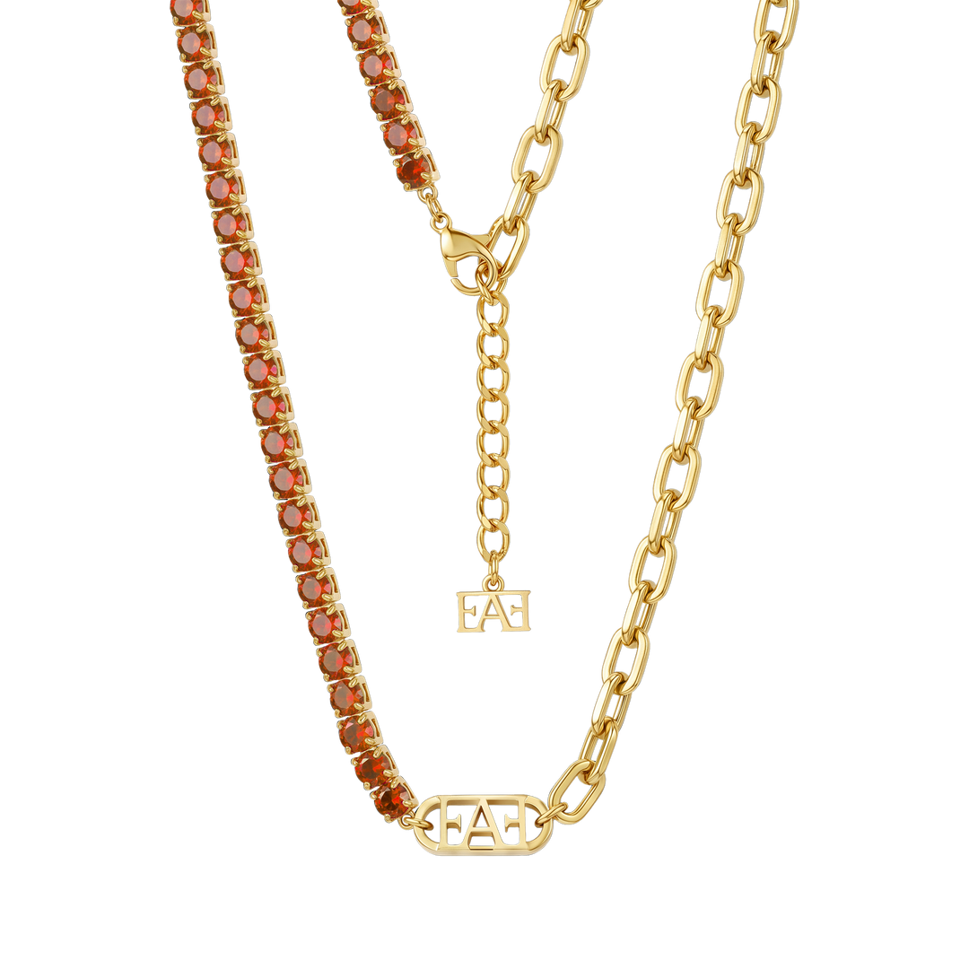 Glam Tennis Chain Necklace / Red Color, Varëse.