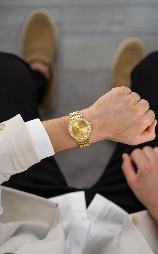 NEW Piazza di Spagna, Roma / President Bracelet, Gold Color, Swiss Movement
