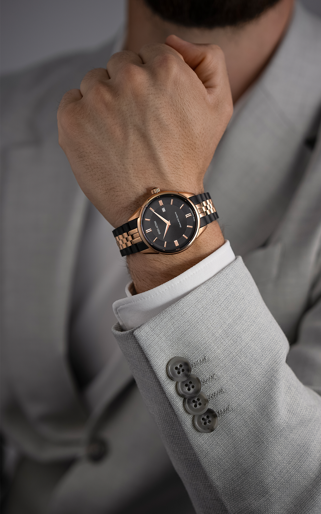 Piazza della Signoria / President Bracelet, Black & Rose Gold Color, Swiss Movement