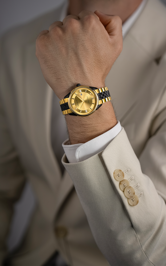 NEW Piazza del Duomo, Milano / President Bracelet, Gold & Black Color, Swiss Movement
