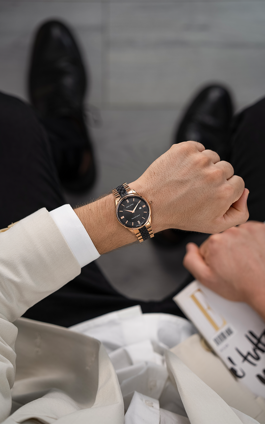 Piazza della Signoria / President Bracelet, Rose Gold & Black Color, Swiss Movement