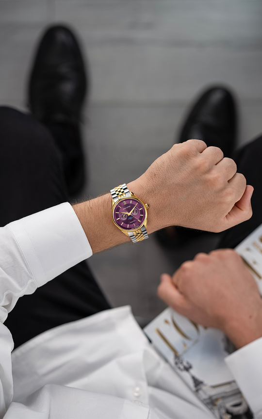 Cinque Terre / President Bracelet, Silver & Gold Color, Swiss Movement