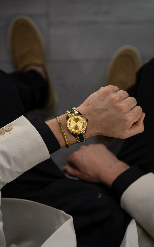 NEW Piazza del Duomo, Milano / President Bracelet, Gold & Black Color, Swiss Movement