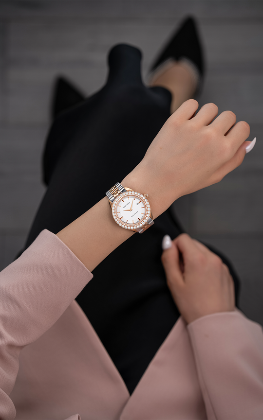 NEW Romeo e Giulietta / President Bracelet, Silver & Rose Gold Color, Swiss Movement.