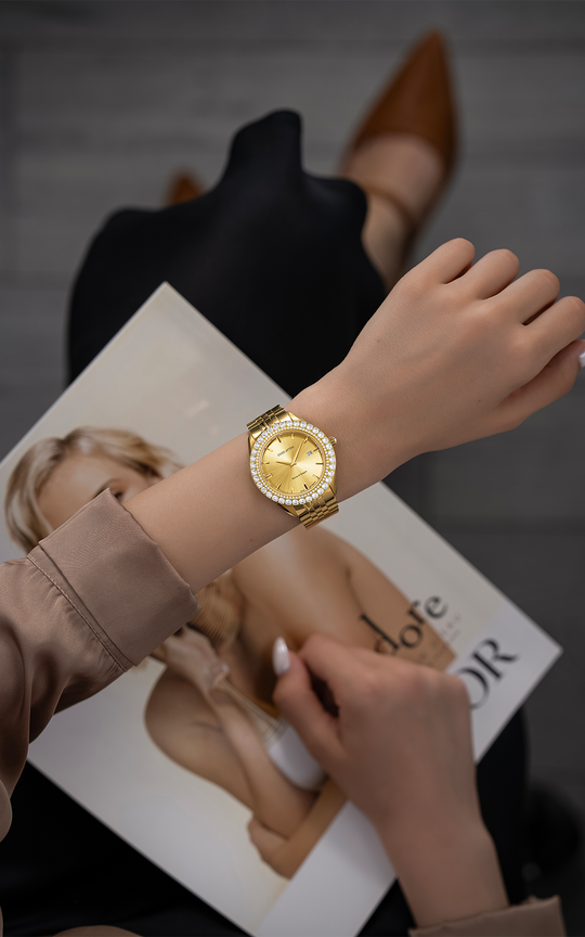 NEW Piazza di Spagna, Roma / President Bracelet, Gold Color, Swiss Movement.