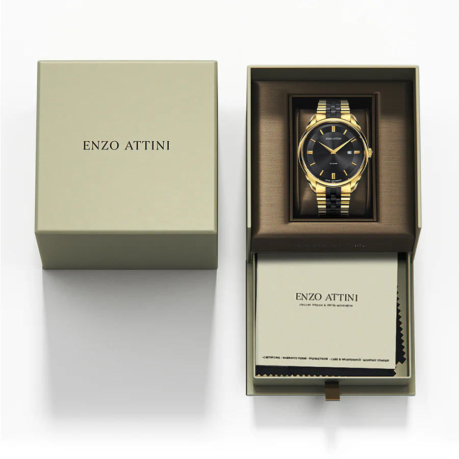 Ora Enzo Attini - La Scala / President Bracelet, Gold & Black Color, Swiss Movement