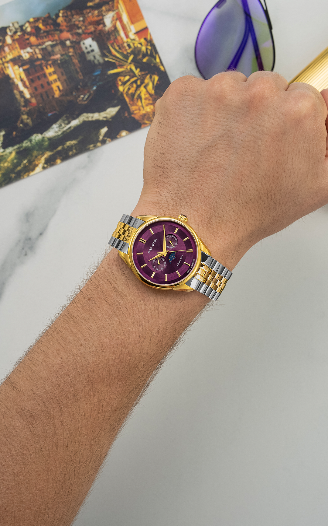 Cinque Terre / President Bracelet, Silver & Gold Color, Swiss Movement