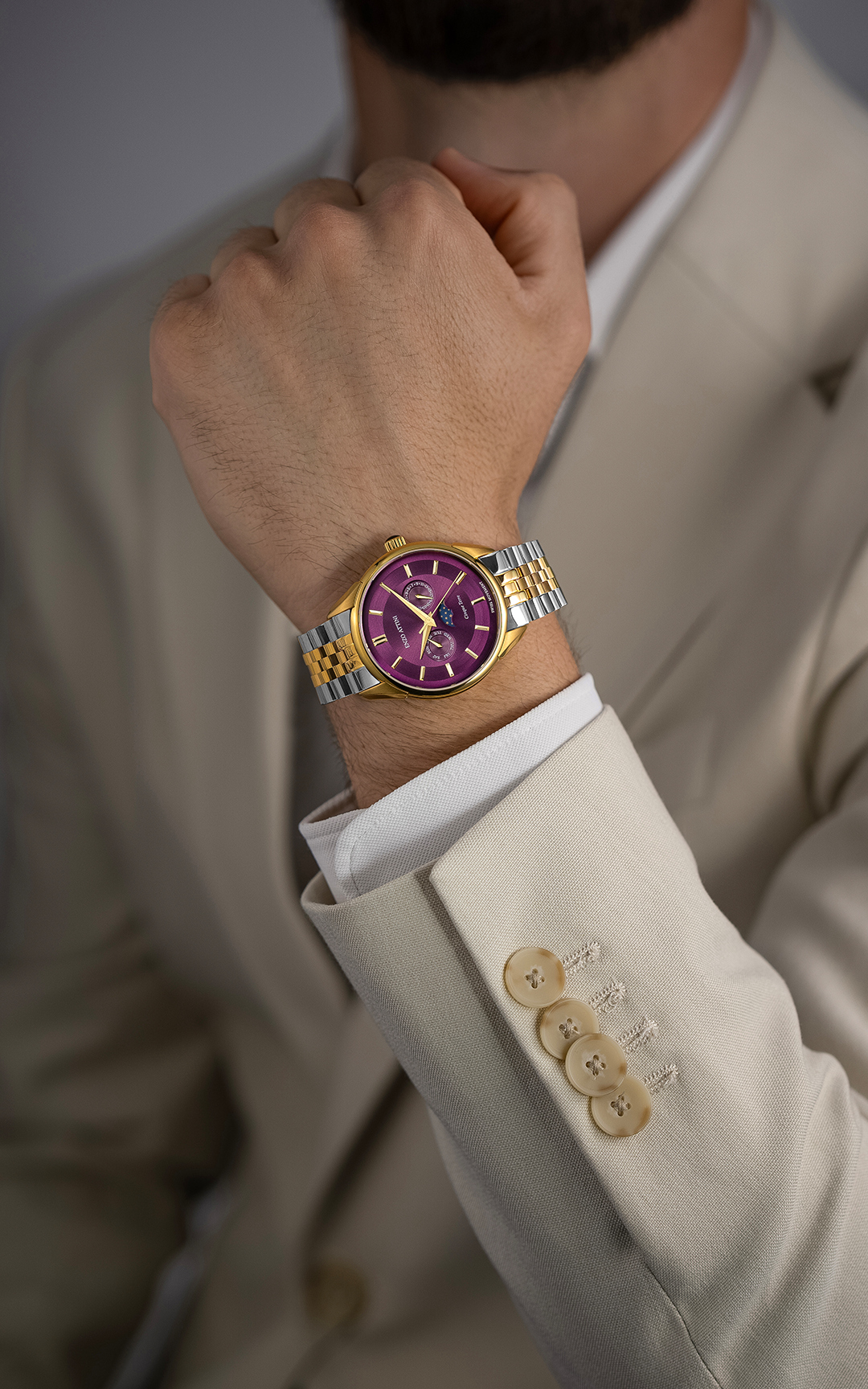 Cinque Terre / President Bracelet, Silver & Gold Color, Swiss Movement